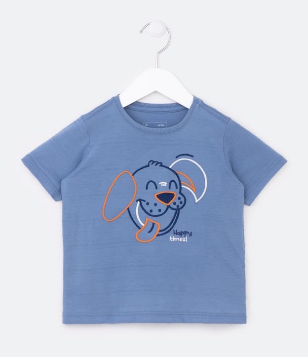 Camiseta Infantil com Bordado de Cachorrinho - Tam 1 a 5 Anos
