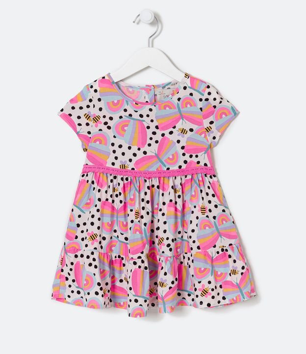 Vestido Infantil Estampa Borboletas - Tam 1 a 5 Anos