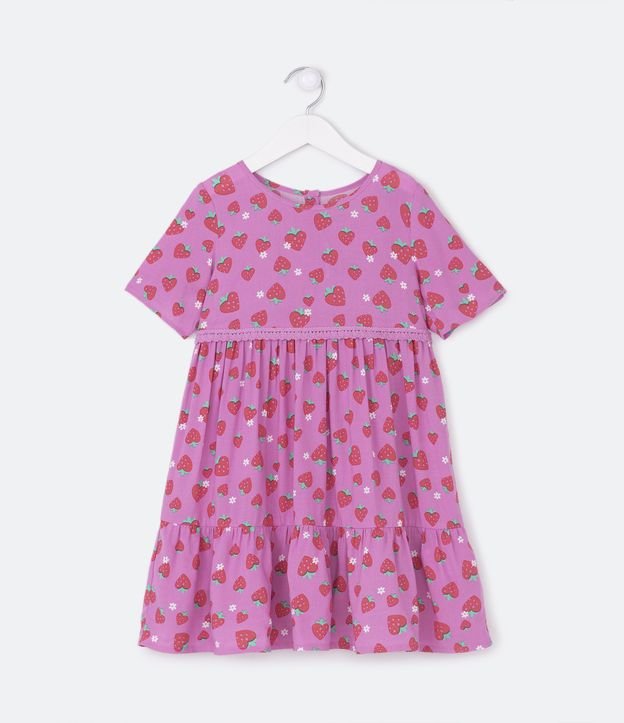 Vestido Marias Infantil com Estampado de Moranguinhos - Tam 1 a 5 Anos