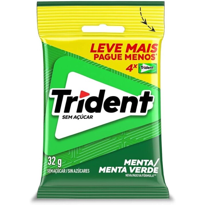 3 Pacotes Chiclete Trident Menta Bag com 4 Unidades Cada