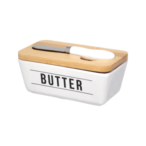 Manteigueira de Porcelana com Faca Manhattan Branca 400ml