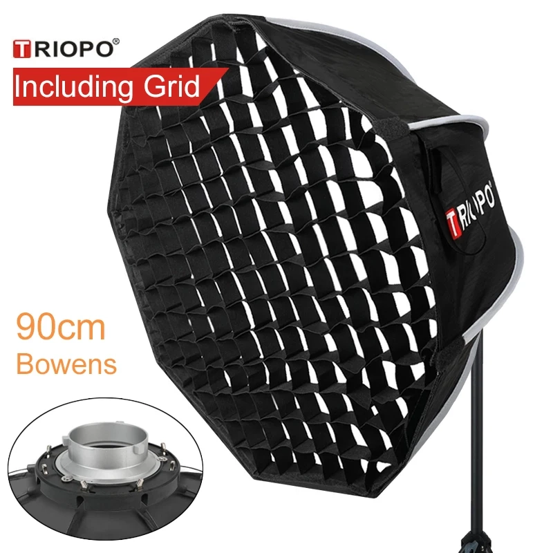 Triopo-Portable Bowens Mount Softbox Softbox com Honeycomb Grid K90 Octagon U