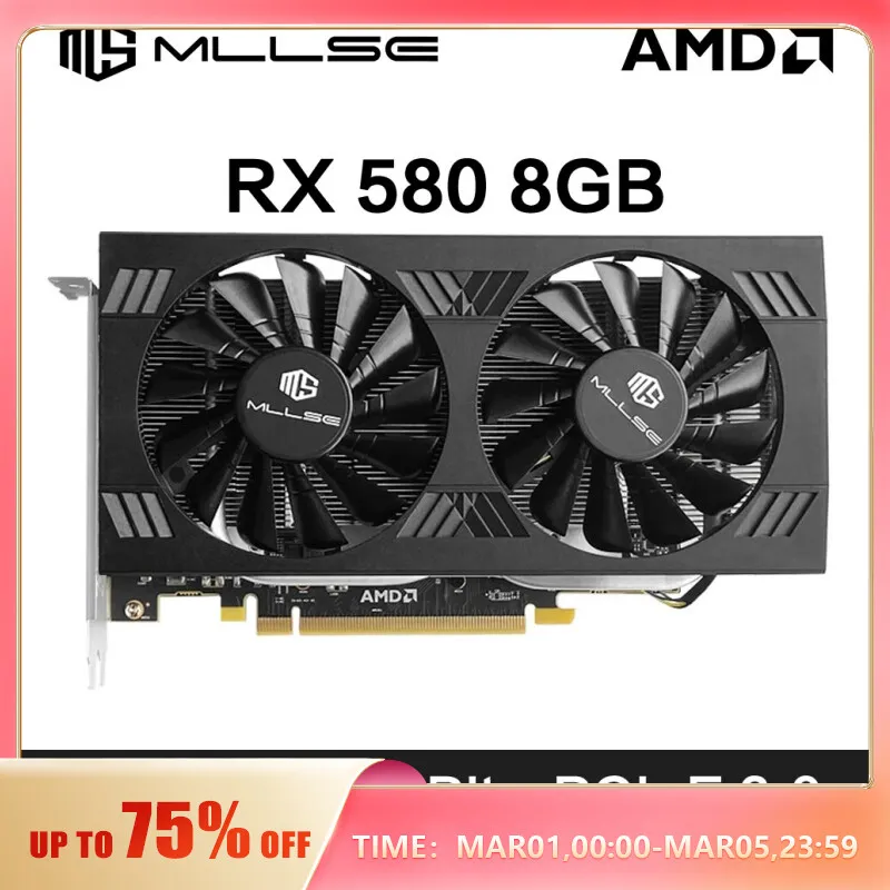 [Imposto Incluso/Moedas] MLLSE AMD RX 580 Placa gráfica, 8GB, 2048SP, Placa de vídeo, GDDR5, 256Bit