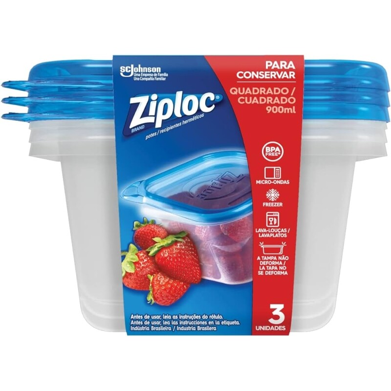 Pote Plástico Ziploc 900ml com 3 Unidades