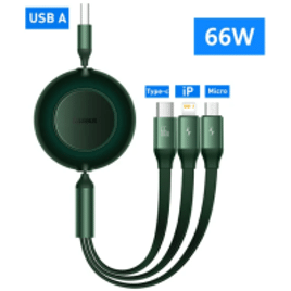 Cabo de Carga USB Baseus Retrátil 66W 3 em 1