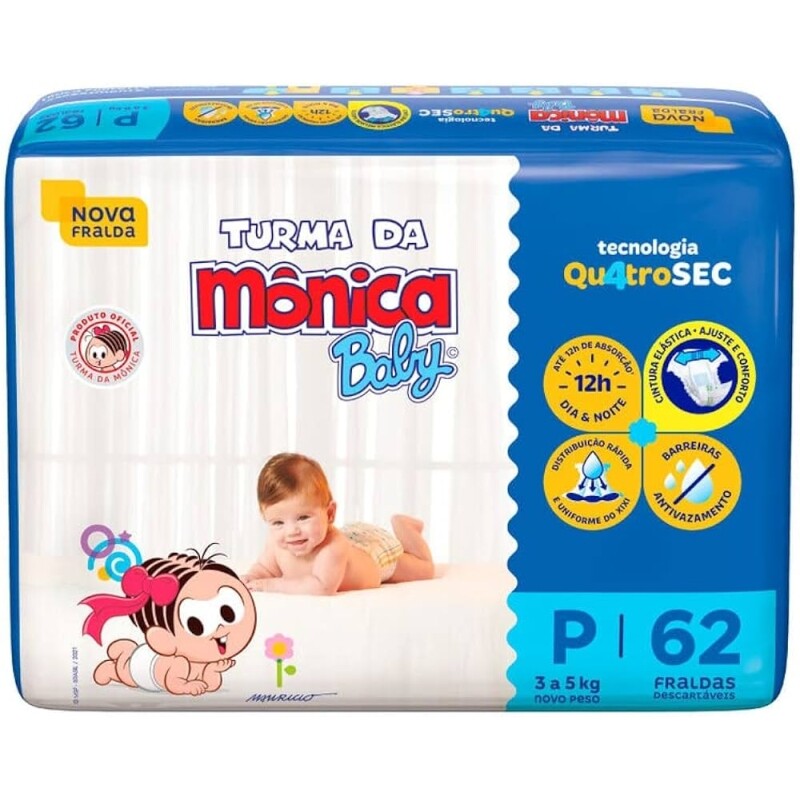 Fralda Turma da Monica Baby P - 62 Unidades