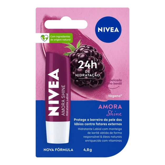 5 Unidades Hidratante Labial Amora Shine 4,8g Nivea