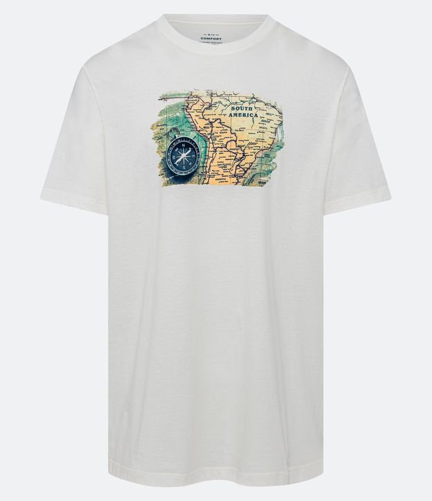 Camiseta Comfort em Meia Malha com Estampa de Mapa e Bússola