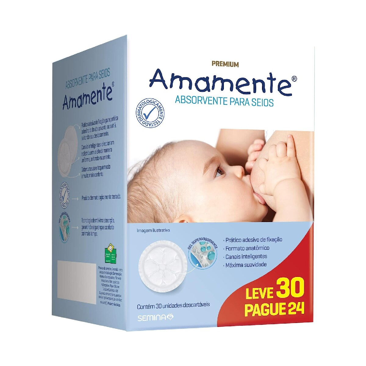 Absorvente Para Seios Amamente 30 Unidades