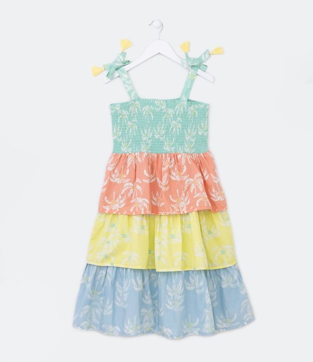 Vestido Infantil em Camadas com Estampa Tropical - Tam 5 a 14 Anos