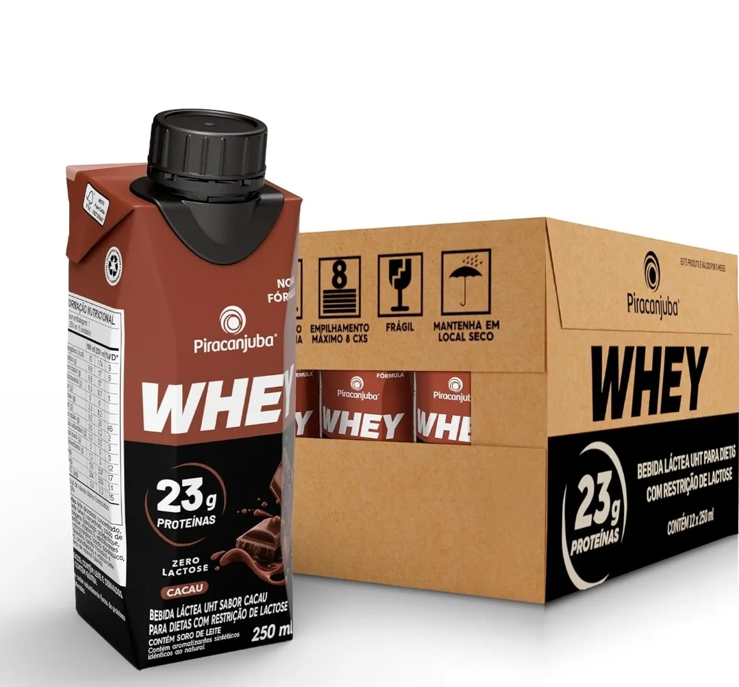 [REC] Pack de Whey Zero Lactose Cacau 23g Piracanjuba 250ml - 12 Unidades