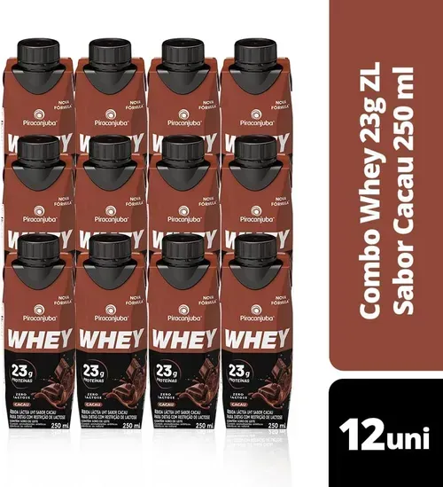 [REC] Pack de Whey Zero Lactose Cacau 23g Piracanjuba 250ml - 12 Unidades