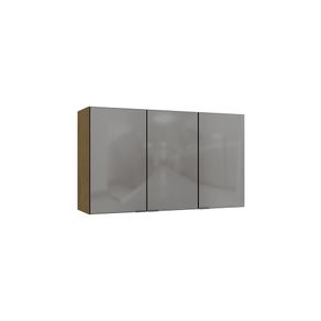 Armário Aéreo Kappesberg Suprema 3 Portas Freijó/Preto Fosco/Vidro inox 120cm x 34cm