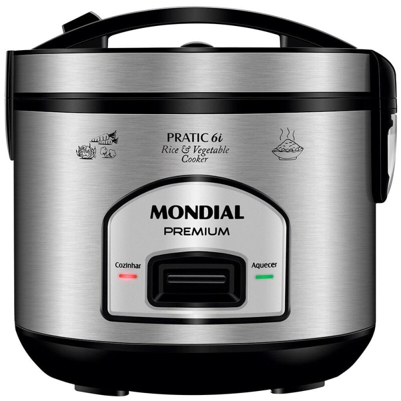 Panela Elétrica de Arroz Mondial PE-43 6 Xícaras - Preta/Inox