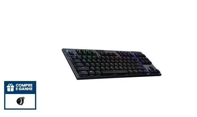 Teclado Mecânico Gamer Sem Fio Logitech G915 TKL RGB LIGHTSYNC, USB ou Bluetooth, Ultrafino, Switch GL Tactile, Preto + SmartWatch KaBuM! 550