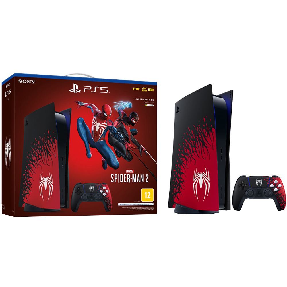 Console Playstation 5 825Gb Ssd + Marvel Spider Man 2 - Preto/Vermelho - Preto/Vermelho - Bivolt