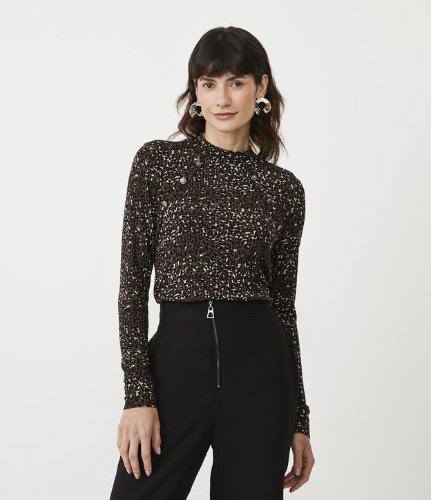 Blusa com Estampa Animal Print Onça e Textura Ribana