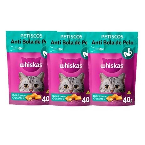 Kit 3un Petisco Whiskas Temptations Anti Bola De Pelo Gatos Adultos 40g