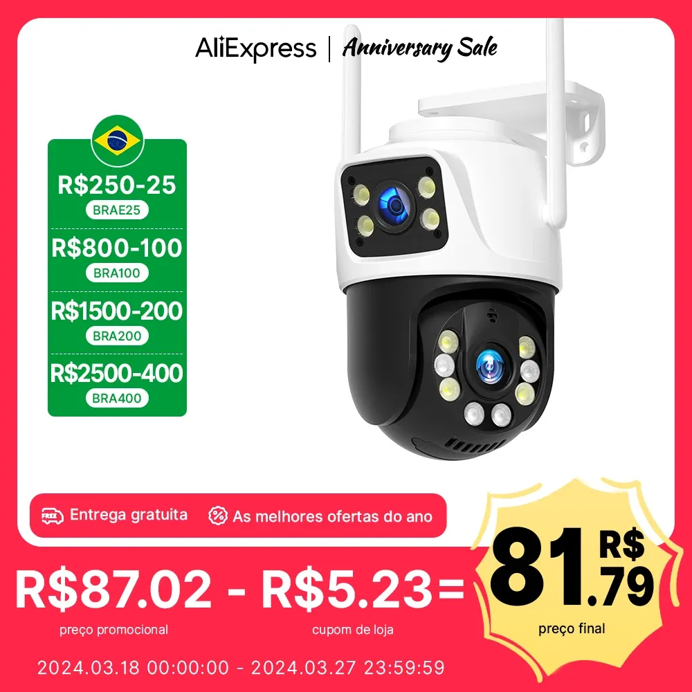 [Taxa Inclusa] Câmera de Segurança Hiseeu Externa WiFi Com Lentes Duplas