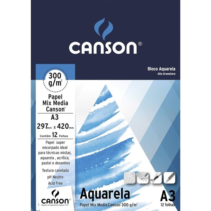 Bloco Aquarela A3 300g com 12 Folhas Canson