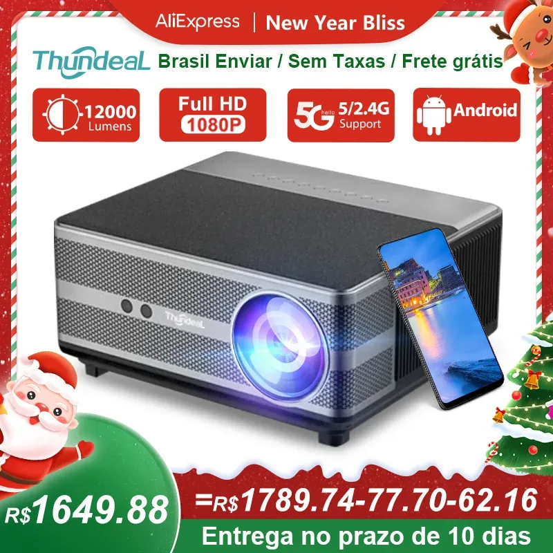 [GPay/Moedas] Projetor ThundeaL-Projetor Android, Full HD 1080P, TD98, WiFi