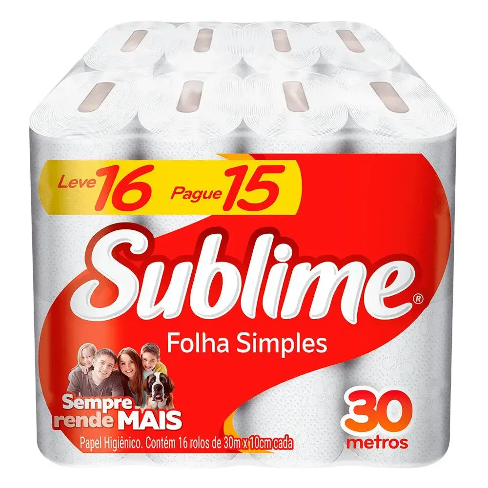 [R$ 4,99 - C. Nova/BR] Papel Higienico Folha Simples Sublime L16P15 Rolos #Aliexpress 🇧🇷