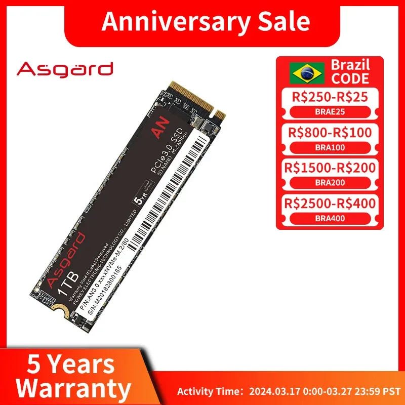 [JÁ COM IMPOSTO]SSD Asgard An3.0 M.2 Nvme 1t Pcie3.0 Ssd M.2, NVMe 2280