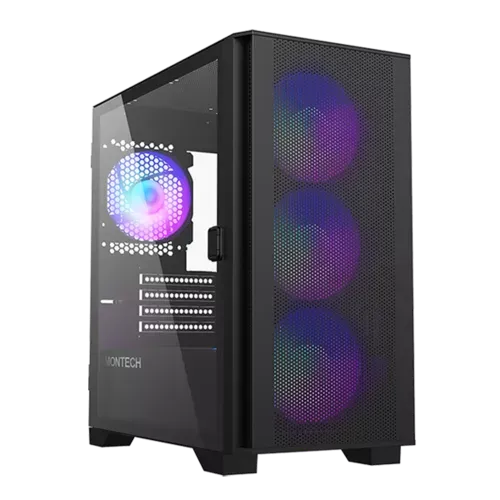 Gabinete Gamer Montech AIR 100 ARGB, Mini Tower, Black, Micro ATX, 4 Fans, Vidro Temperado