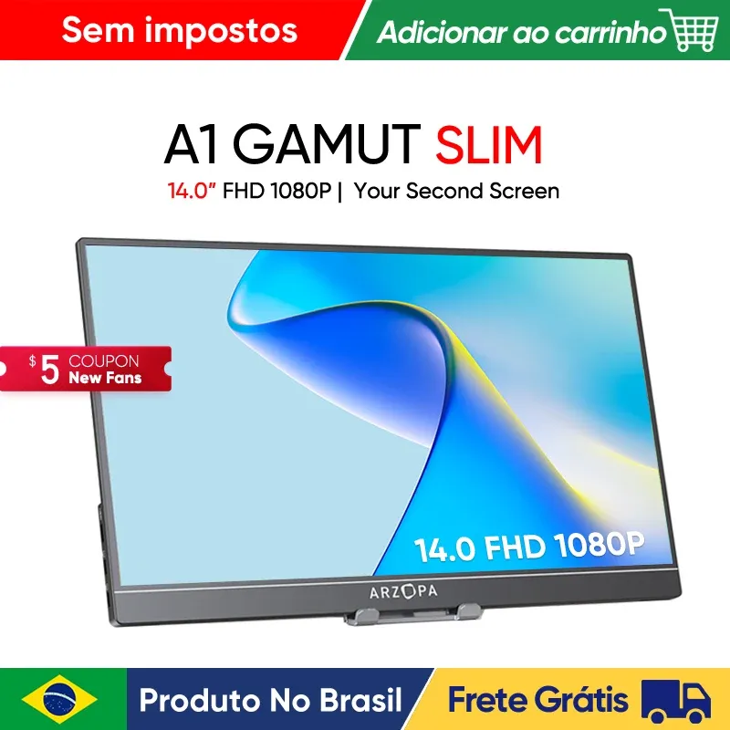 [Do brasil/Moedas] Monitor ARZOPA 14.0 ''1080P FHD IPS A1 GAMUT slim