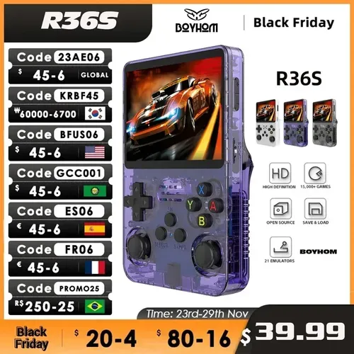 [APP/Taxa Inclusa/Moedas] Console de Jogos Portátil R36S Tela IPS 3,5 " Com 21 Emuladores