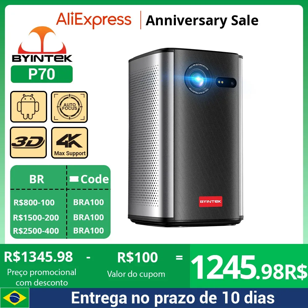 [DoBrasil / Moedas] Projetor Byintec P70 WiFi, 1080P Led