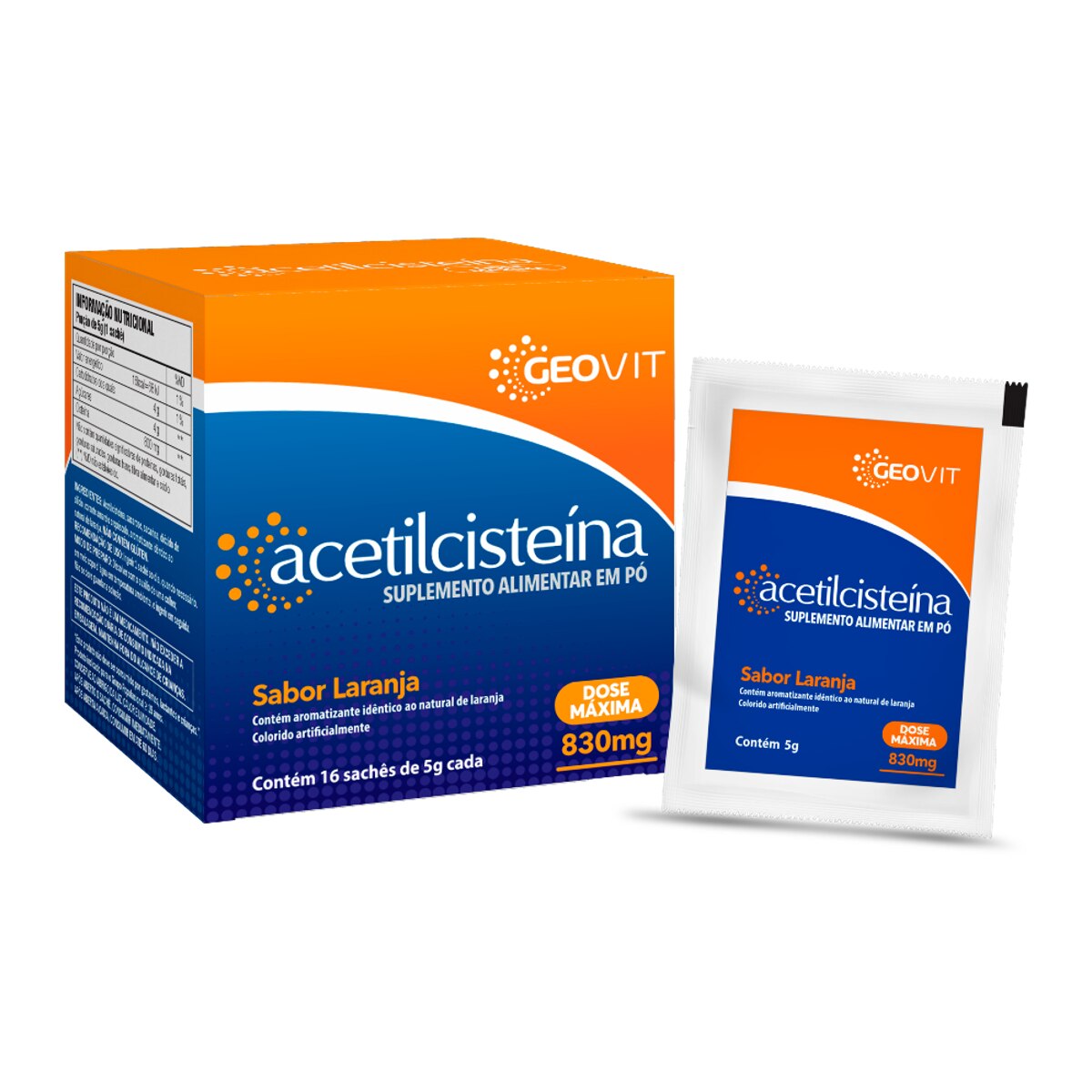 Acetilcisteina 830mg Geovit Sabor Laranja 16 Saches