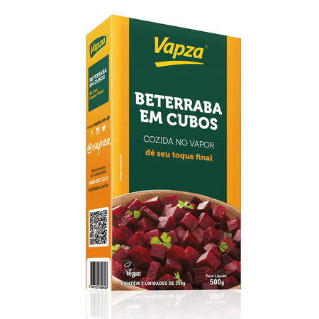 Beterraba em Cubos Cozida no Vapor Vapza - Caixa de 500g com 2 unidades