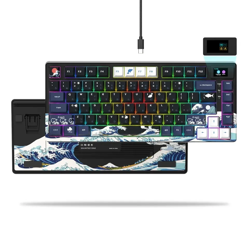 Teclado Mecânico com display OLED, Hot Swap, S-K80, 75%