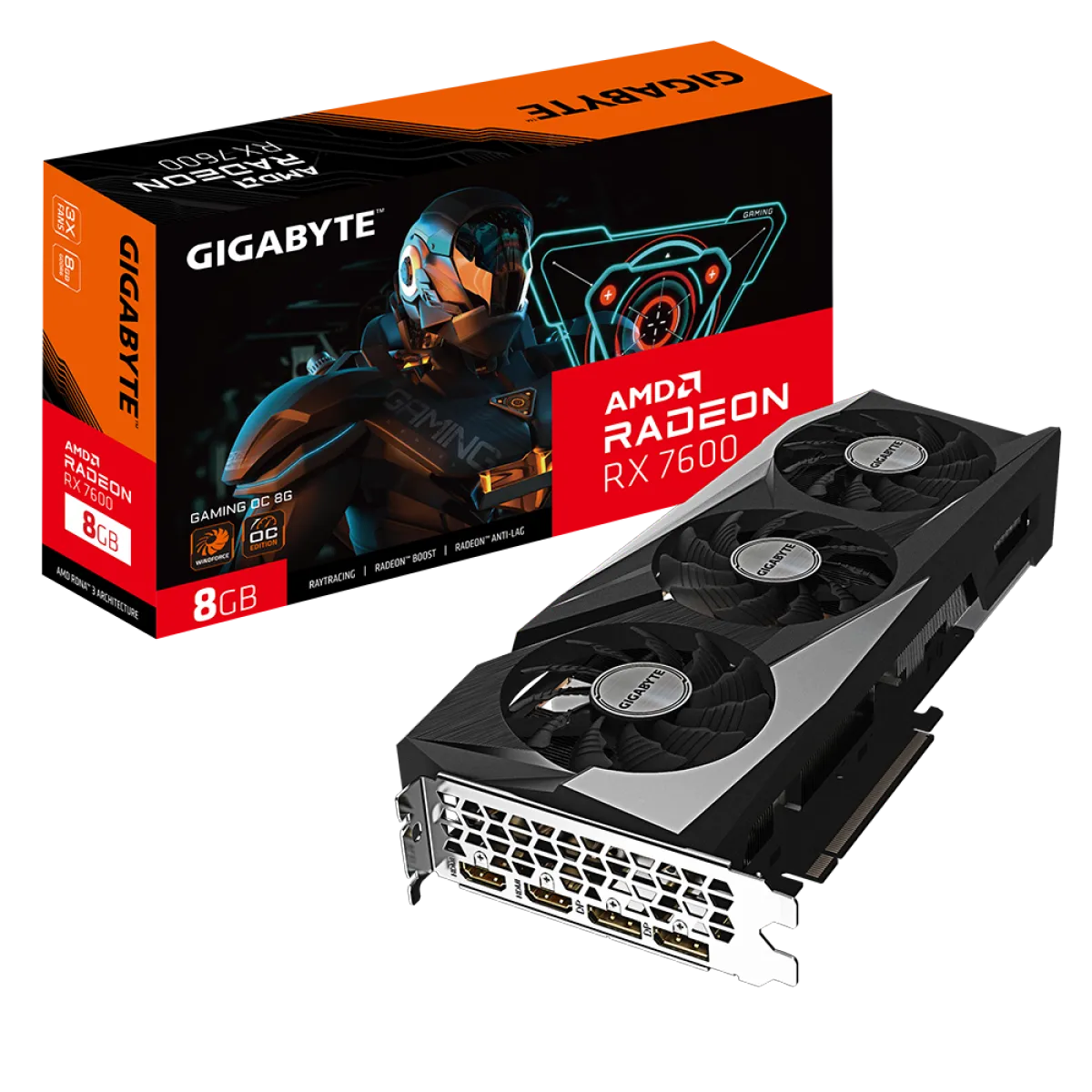 Placa De Vídeo Gigabyte AMD Radeon RX 7600 Gaming OC, 8GB, GDDR6, FSR, Ray Tracing, GV-R76GAMING OC-8GD