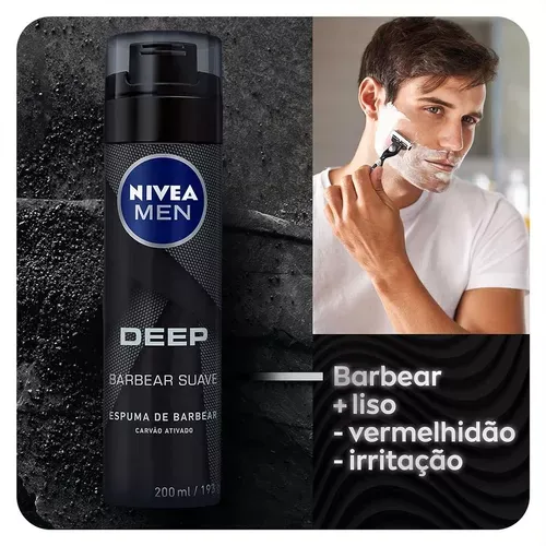 [ PRIME | REC | Mais por Menos R$ 13,76 ] NIVEA MEN Espuma de Barbear Deep 200ml - Com carvão ativado