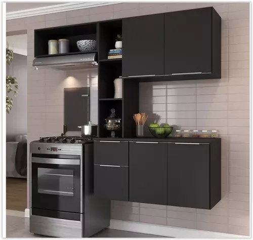 Cozinha Compacta com Armário e Balcão MP2002 Sofia Multimóveis Preta