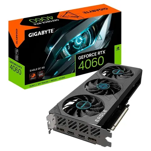 Placa de Vídeo RTX 4060 EAGLE OC Gigabyte NVIDIA GeForce, 8GB GDDR6, DLSS, Ray Tracing - GV-N4060EAGLE OC-8GD