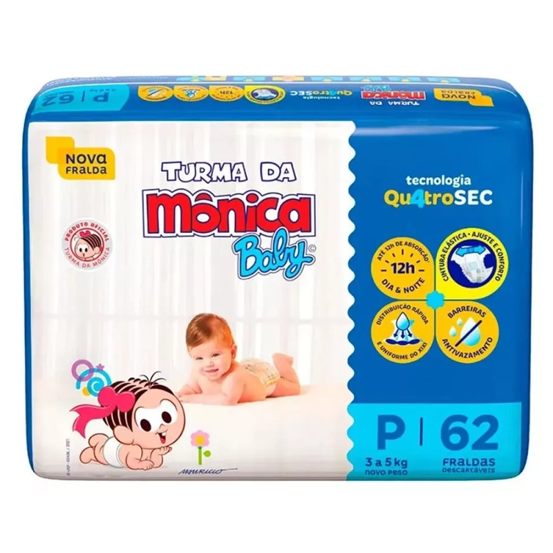 Fralda Turma Da Monica Baby Mega P - 62 Unidades