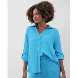 Camisa feminina ampla com martingale - Azul Céu | Pool Basics by