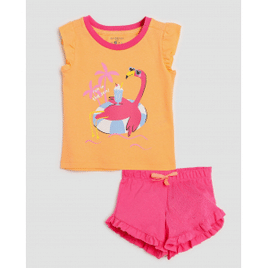 Pijama curto infantil flamingo de férias Tam 1