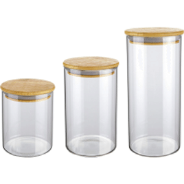 Conjunto com 3 Potes de Vidro com Tampa Bambu – Euro Home