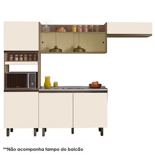 Saindo por R$ 687,41: Cozinha Compacta com Balcão de Pia Porto Carvalho Off White - Poliman | Pelando