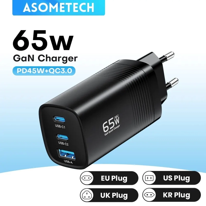 Carregador ASOMETECH GaN USB C 65W