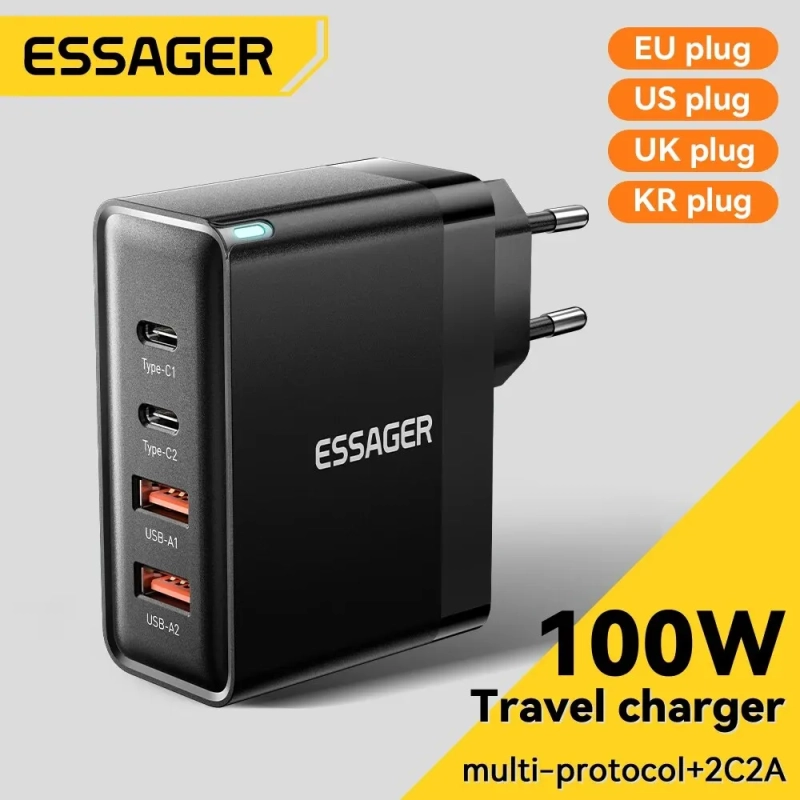 Carregador Essager 100w GaN Carga Rápida 4.0 4 Portas