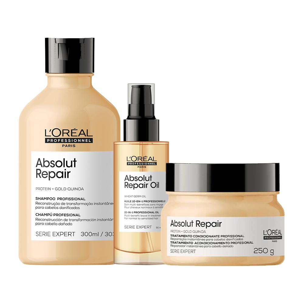 Kit Shampoo, Máscara e Sérum L'Oréal Pro Absolut Repair Gold Quinoa