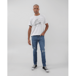 Calça jeans masculina skinny estonada com puídos denim médio | Pool by