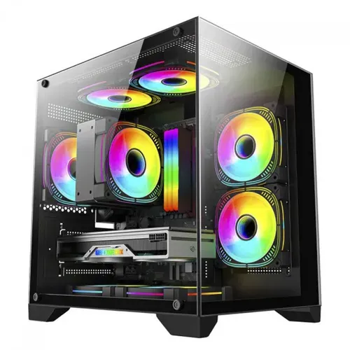 Saindo por R$ 169,9: Gabinete Gamer K-MEX Space Aqua II, Black, Mini Tower, Vidro Temperado, M-ATX, Sem Fonte, Sem Fan, CGQN24RH001CB0X | Pelando