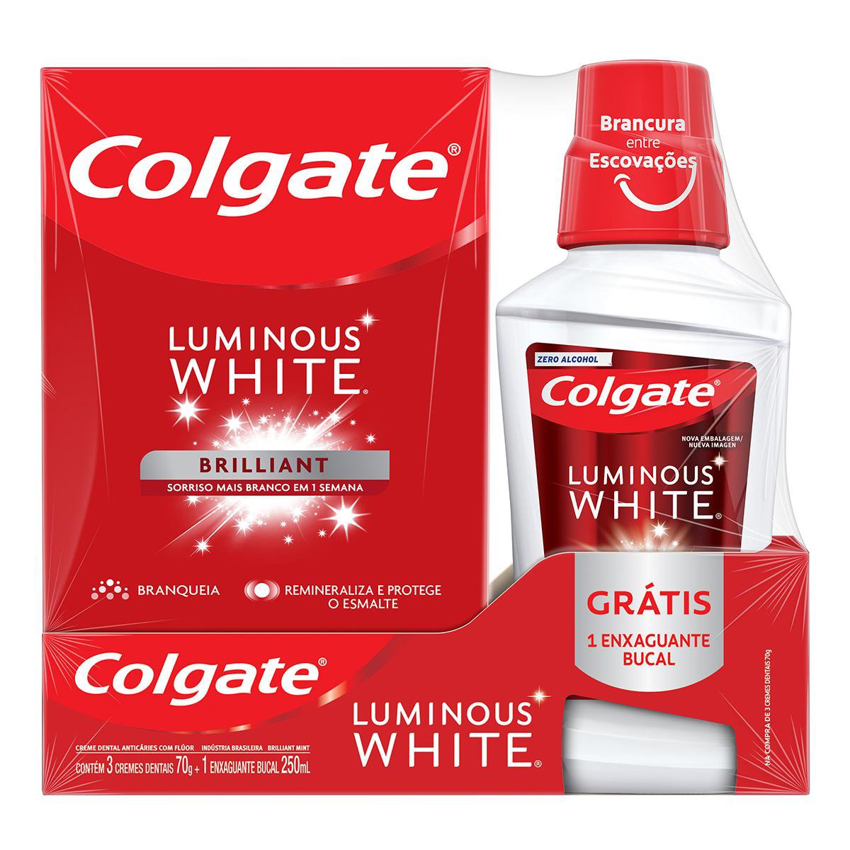 Saindo por R$ 15,29: Creme Dental Clareador Colgate Luminous White Brilliant Mint 70g + Enxaguante Bucal | Pelando