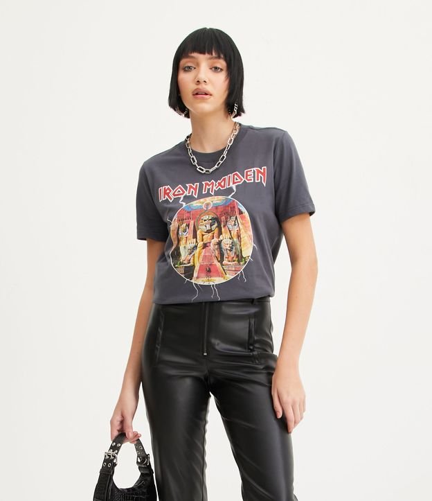 Camiseta em Meia Malha com Estampa Iron Maiden Power Slave